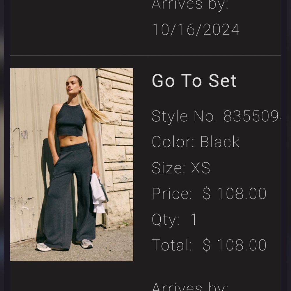 FP Movement by Free People Charcoal Ribbed Crop Top & Wide Leg Pant Set